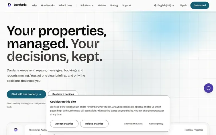 Screenshot of the Dardaris homepage