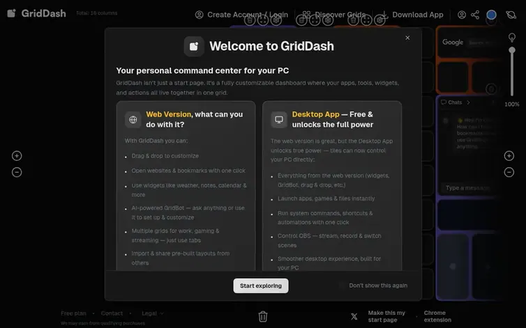Screenshot of the GridDash homepage