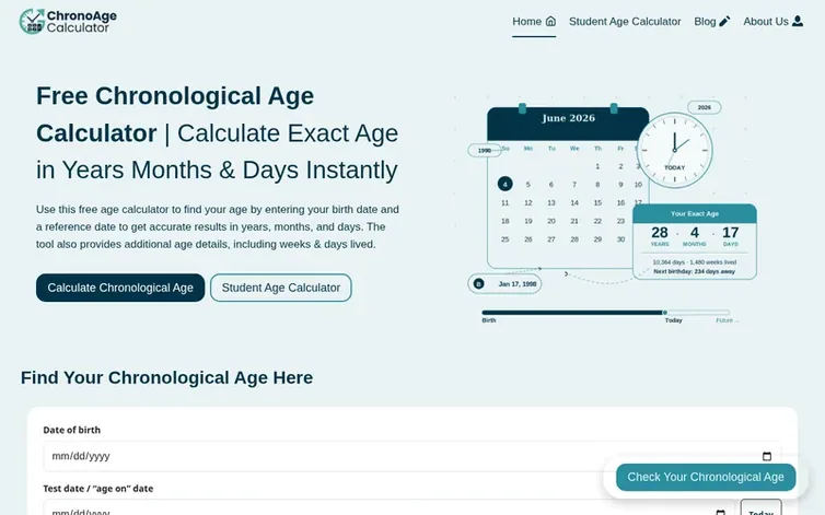 Screenshot of the Chronological Age Calculator homepage
