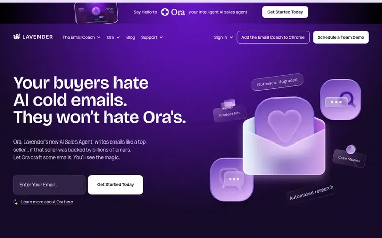 Screenshot of the Lavender homepage