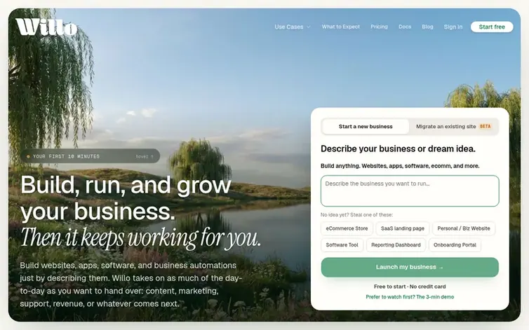 Screenshot of the Willo homepage