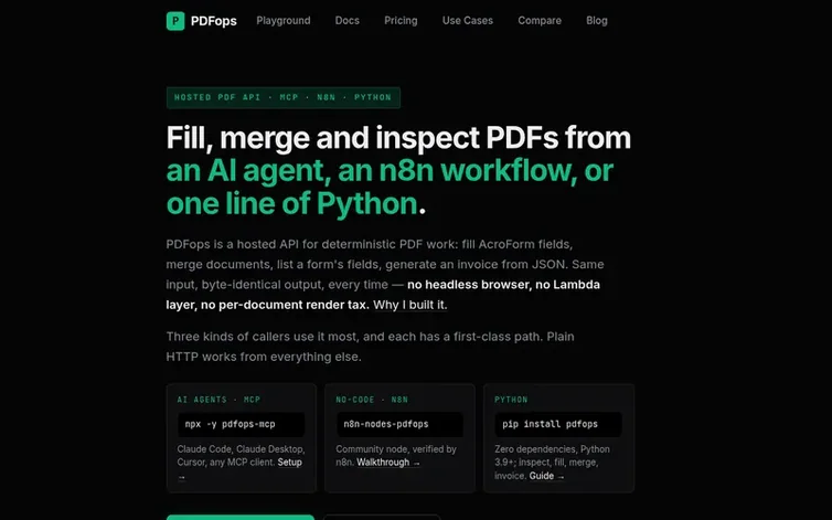 Screenshot of the PDFops homepage