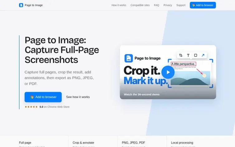 Screenshot of the Page to Image homepage