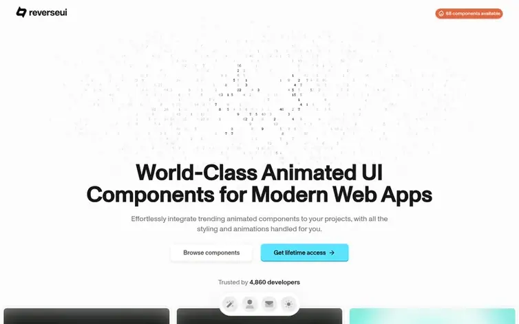 Screenshot of the Reverse UI homepage