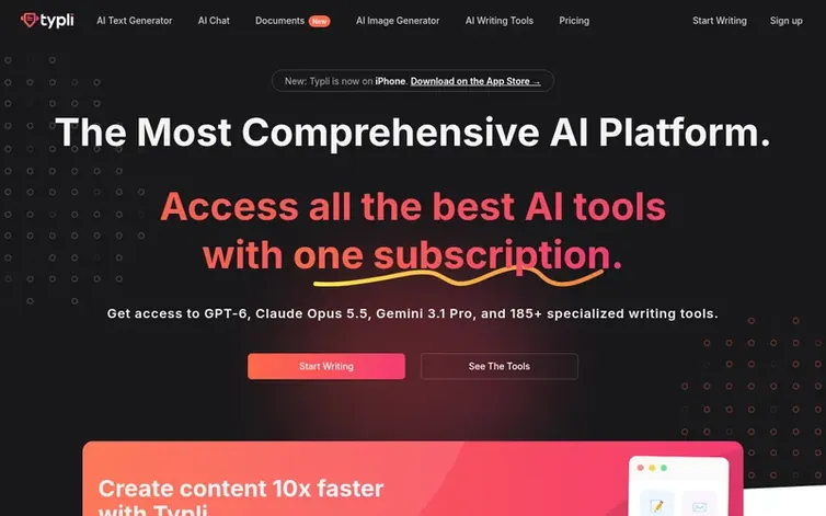 Screenshot of the Typli.ai homepage