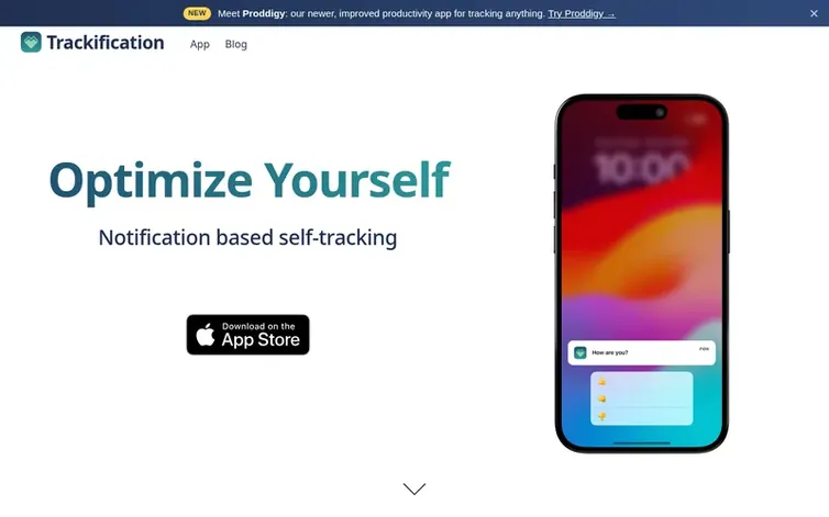 Screenshot of the Trackification homepage