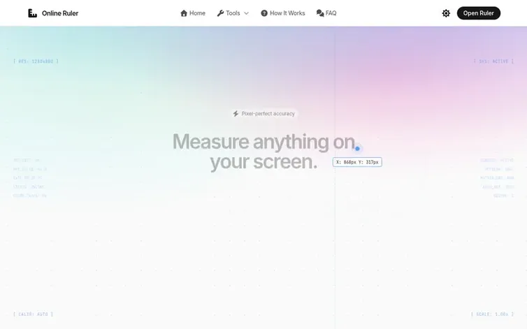 Screenshot of the Online Ruler homepage