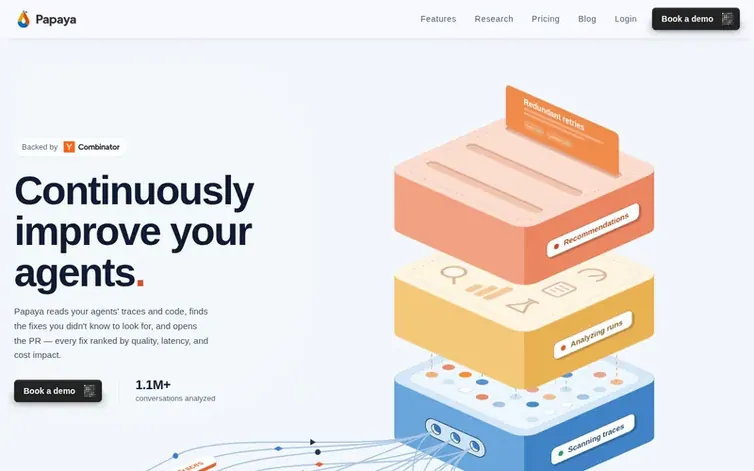 Screenshot of the Papaya homepage