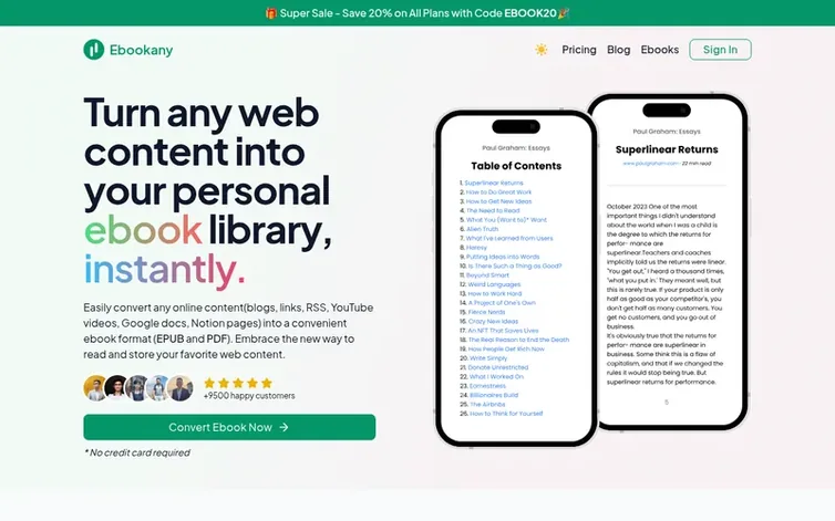 Screenshot of the Ebookany homepage