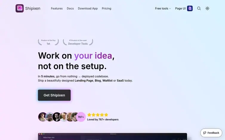 Screenshot of the Shipixen homepage