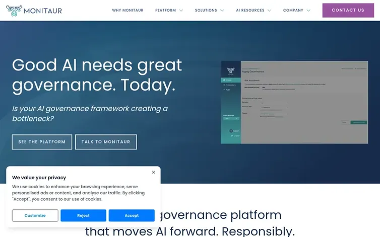 Screenshot of the Monitaur homepage