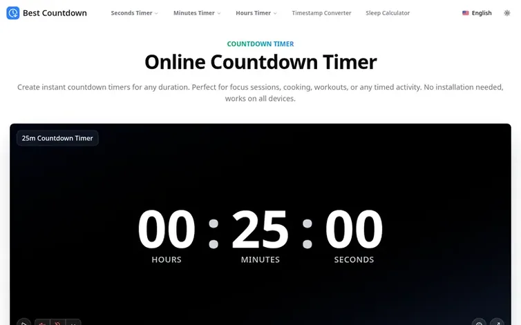 Screenshot of the Best Countdown homepage