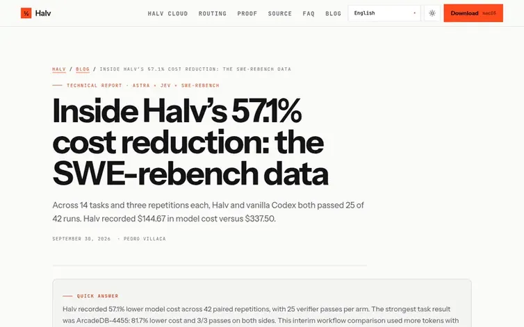 Screenshot of the Halv homepage