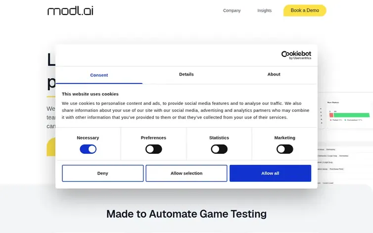 Screenshot of the modl.ai homepage