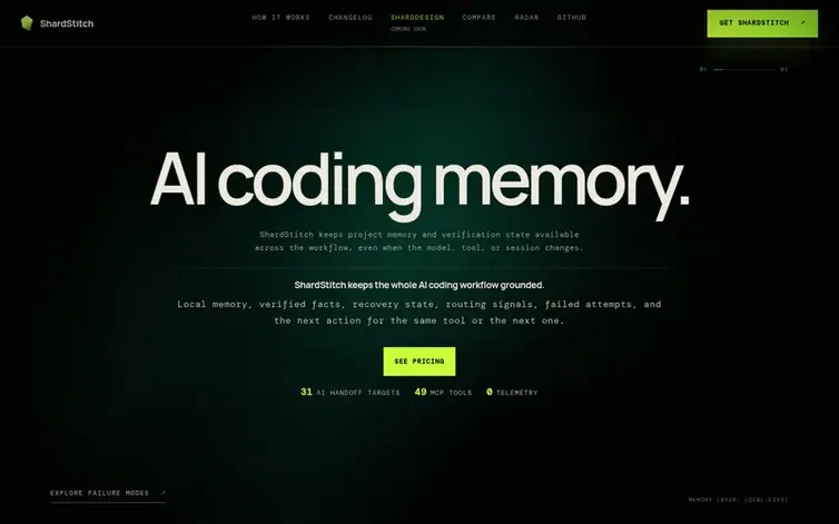 Screenshot of the ShardStitch homepage