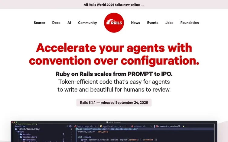 Screenshot of the Ruby on Rails homepage