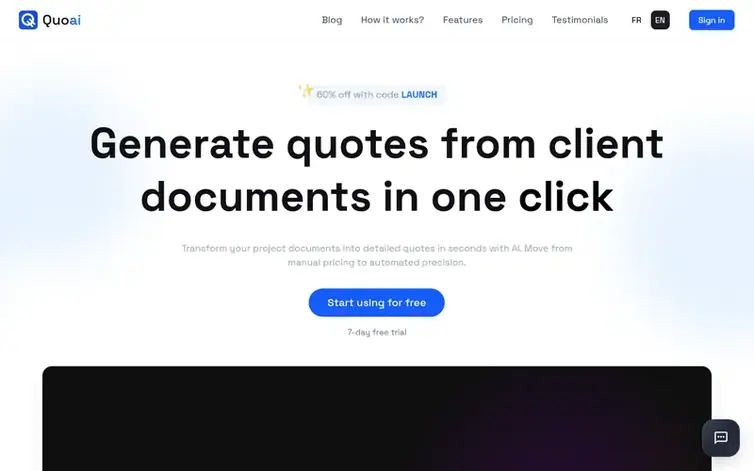 Screenshot of the Quoai homepage