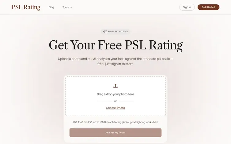 Screenshot of the PSL Rating homepage