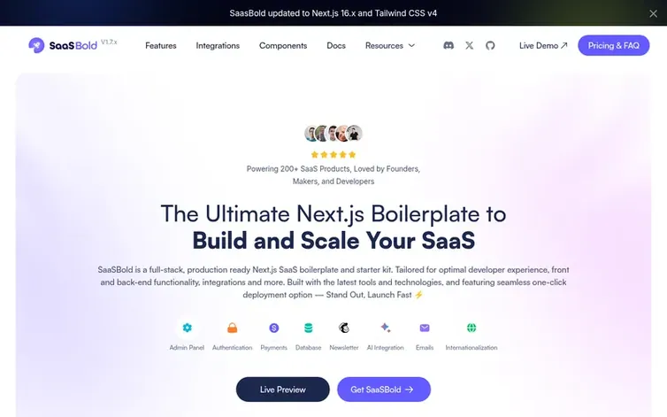 Screenshot of the SaaSBold homepage