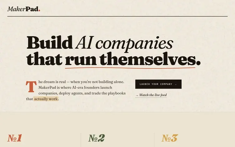 Screenshot of the MakerPad homepage